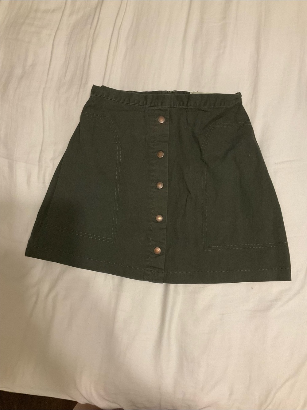 Button-Front A-Line Skirt in Dark Olive